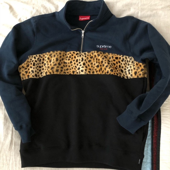supreme half zip leopard